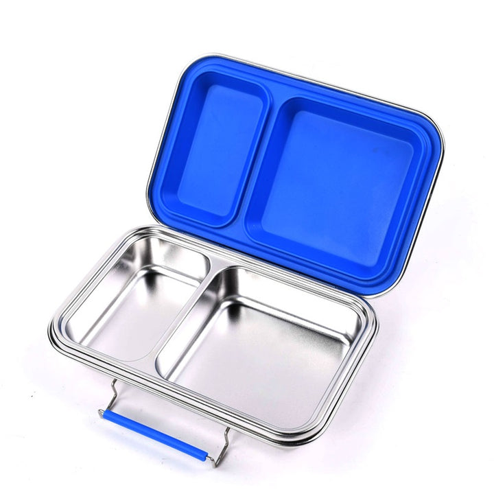 Madkasse 2 rum - Stainless steel / rustfrit stål + Silicone indsats - Blå