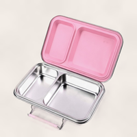 Madkasse 2 rum - Stainless steel / rustfrit stål + Silicone indsats - Pink