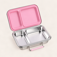 Madkasse 2 rum - Stainless steel / rustfrit stål + Silicone indsats - Pink