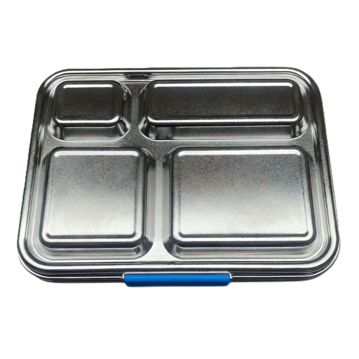 Madkasse 4 rum - Stainless steel / rustfrit stål + Silicone indsats - Blå