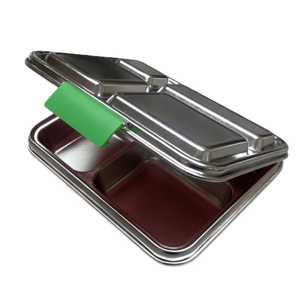 Madkasse 4 rum - Stainless steel / rustfrit stål + Silicone indsats - Grøn