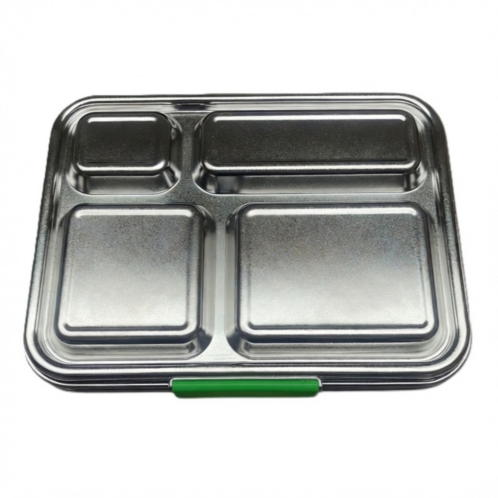 Madkasse 4 rum - Stainless steel / rustfrit stål + Silicone indsats - Grøn