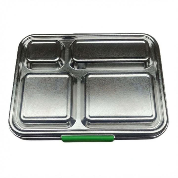 Madkasse 4 rum - Stainless steel / rustfrit stål + Silicone indsats - Grøn