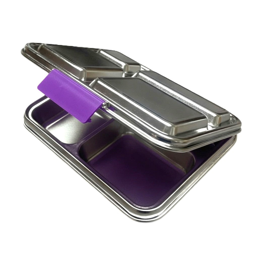Madkasse 4 rum - Stainless steel / rustfrit stål + Silicone indsats - Lilla
