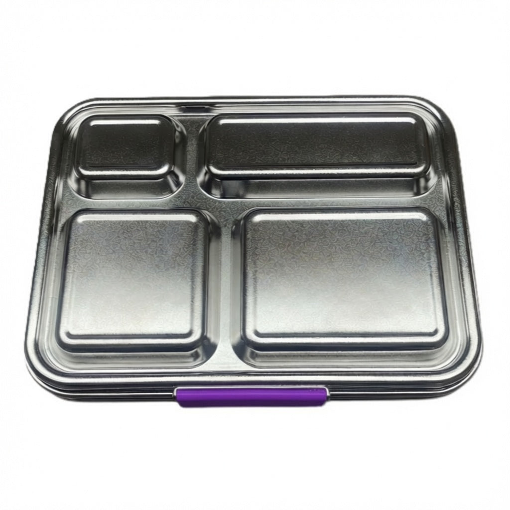 Madkasse 4 rum - Stainless steel / rustfrit stål + Silicone indsats - Lilla
