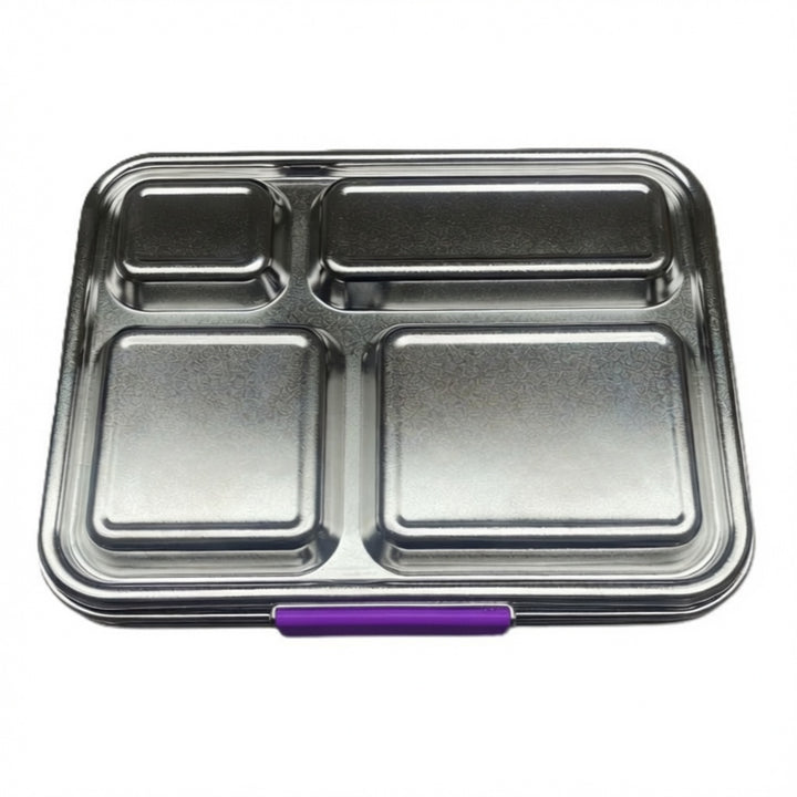 Madkasse 4 rum - Stainless steel / rustfrit stål + Silicone indsats - Lilla