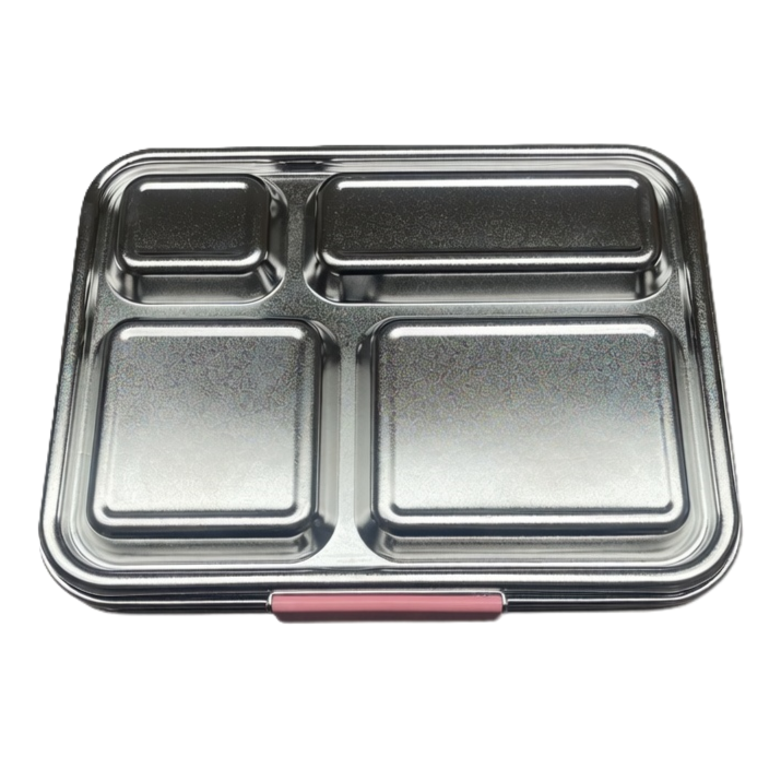 Madkasse 4 rum - Stainless steel / rustfrit stål + Silicone indsats - Pink