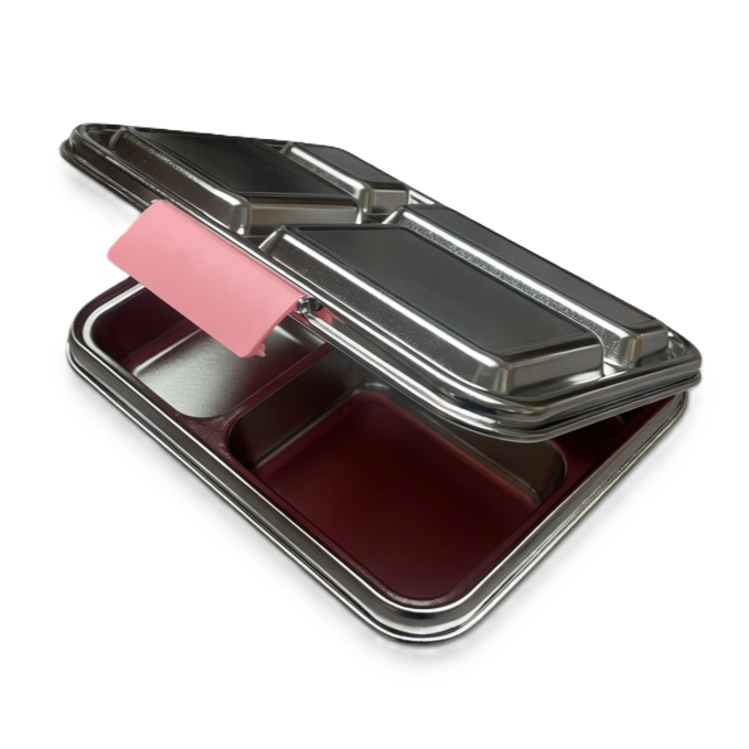 Madkasse 4 rum - Stainless steel / rustfrit stål + Silicone indsats - Pink