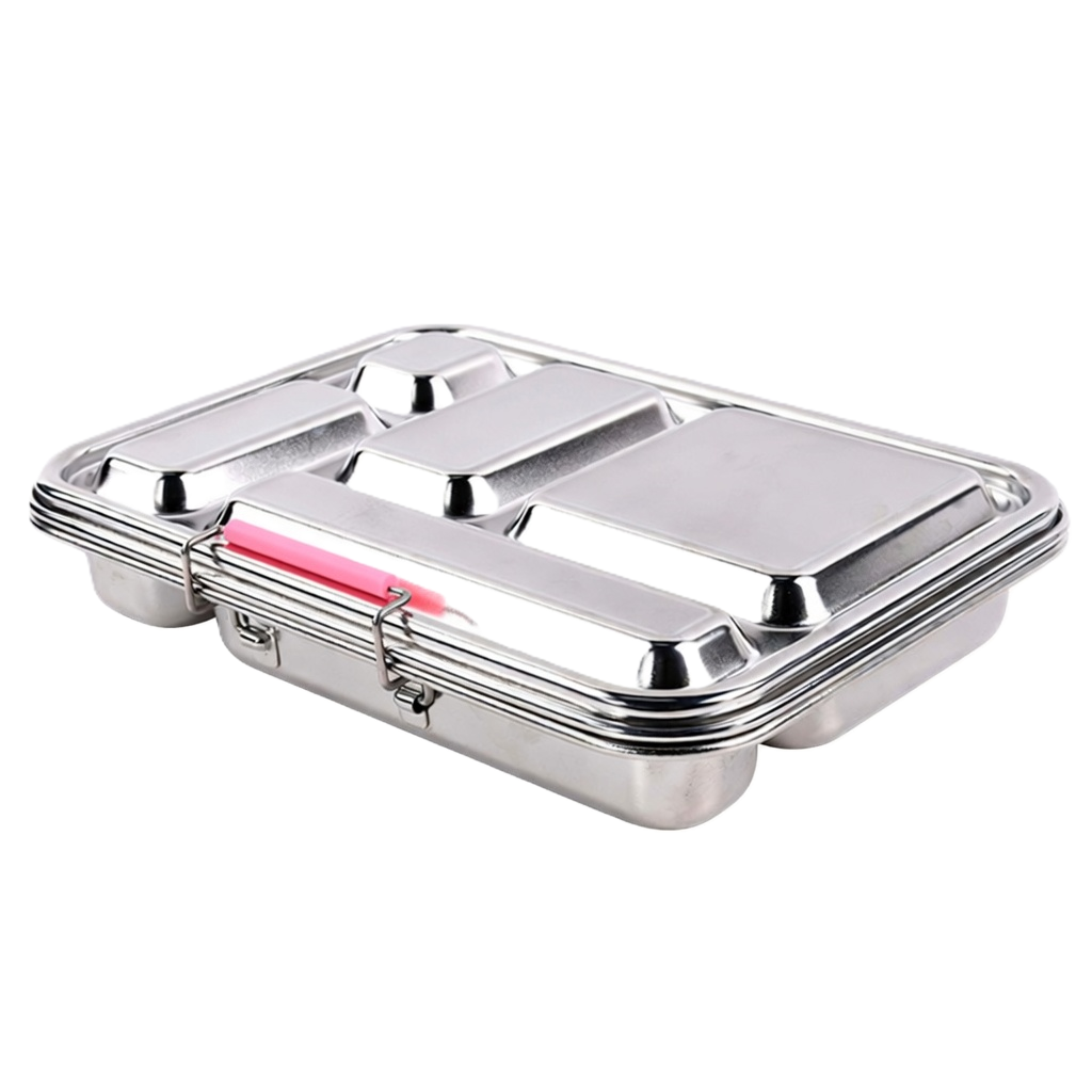 Madkasse 5 rum - Stainless steel / rustfrit stål + Silicone indsats - Pink 2