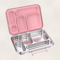 Madkasse 5 rum - Stainless steel / rustfrit stål + Silicone indsats - Pink 2