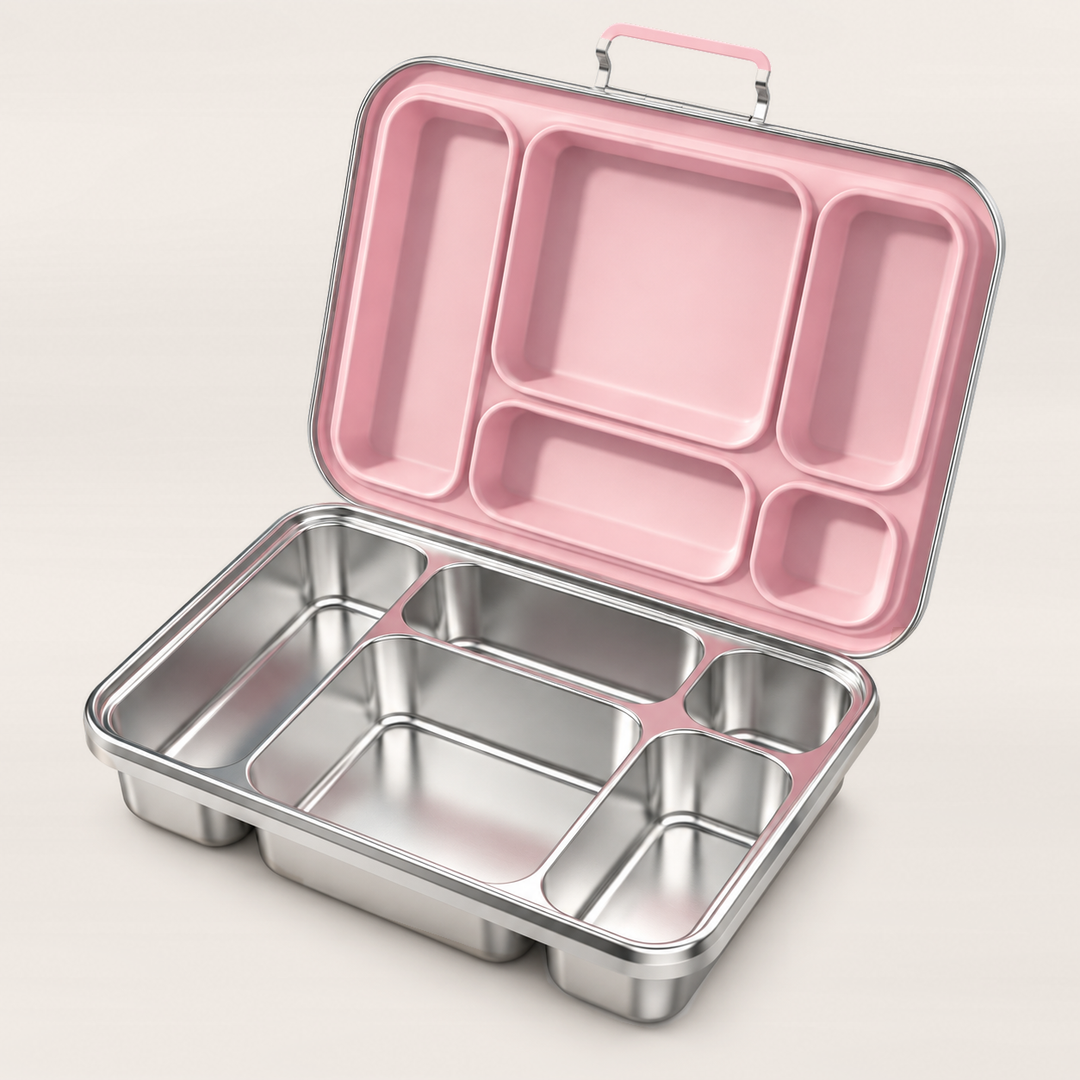 Snackio nova - Stålmadkasse med 5 rum - Pastelpink