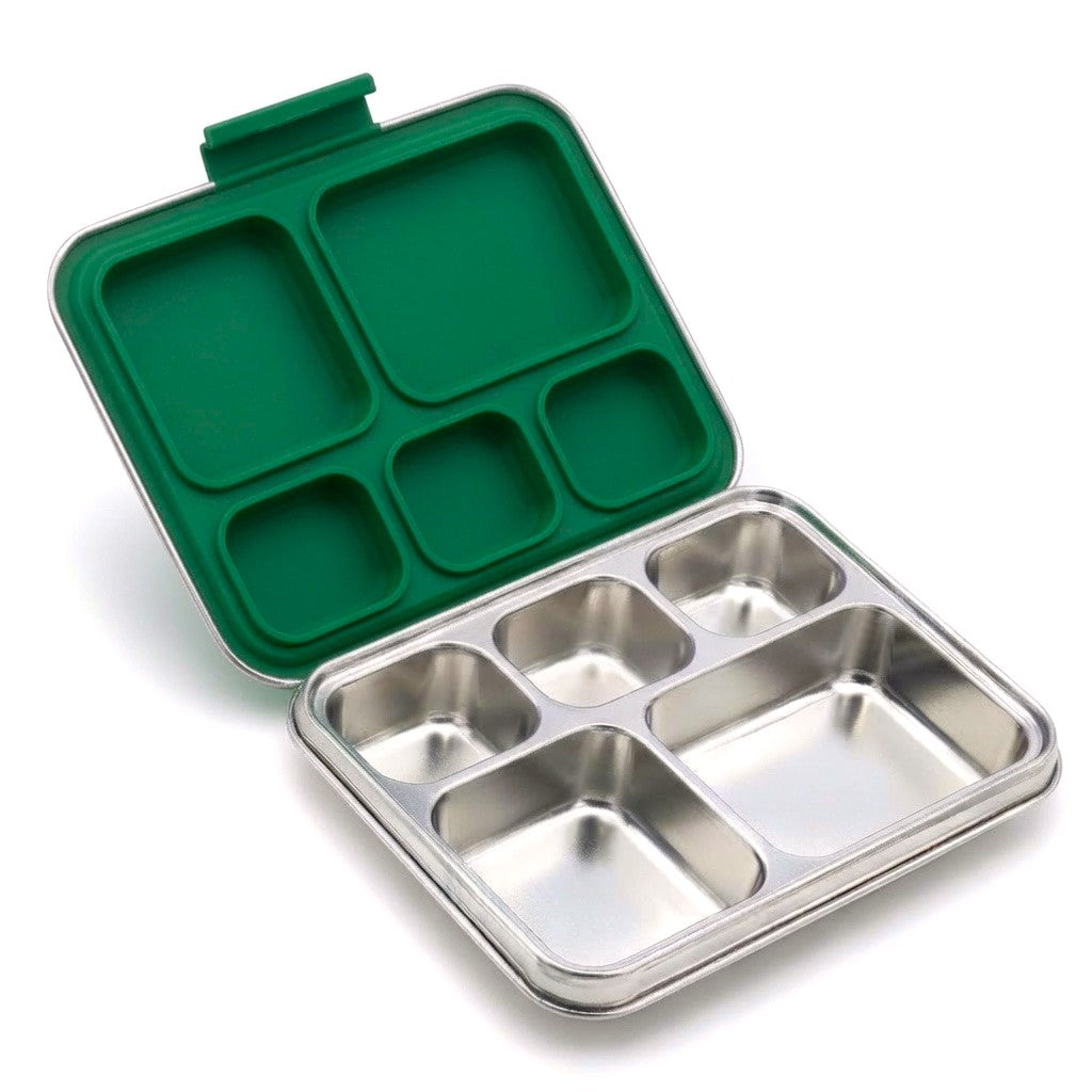 Madkasse 5 rum - Stainless steel / rustfrit stål + Silicone indsats - Grøn