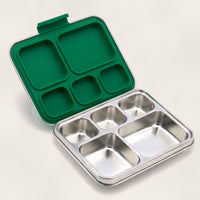 Madkasse 5 rum - Stainless steel / rustfrit stål + Silicone indsats - Grøn
