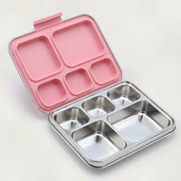 Madkasse 5 rum - Stainless steel / rustfrit stål + Silicone indsats - Pink