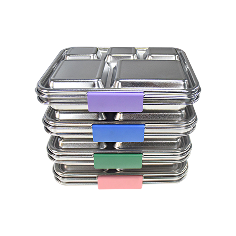 Madkasse 5 rum - Stainless steel / rustfrit stål + Silicone indsats - Lilla