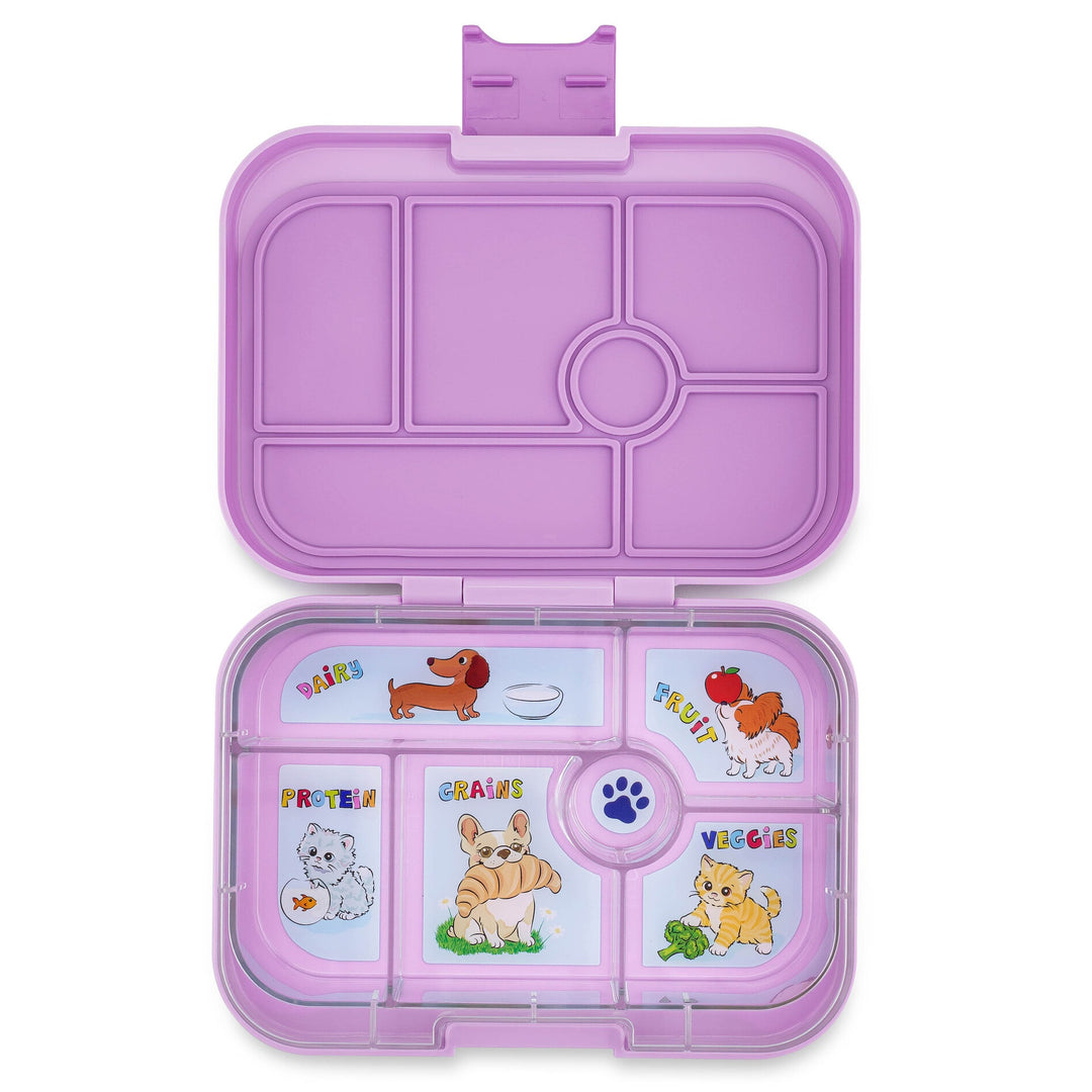 Yumbox Original - Madkasse med 6 rum - Ami purple - Cats & dogs bakke