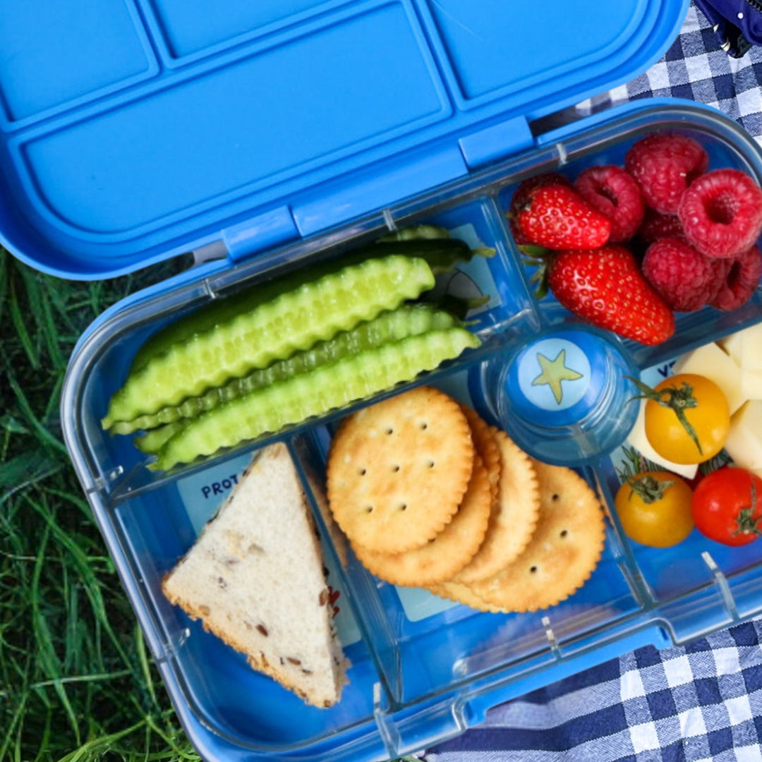 Yumbox Original - Madkasse med 6 rum - Surf blue - Funny monsters bakke