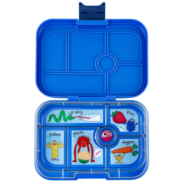 Yumbox Original - Madkasse med 6 rum - Surf blue - Funny monsters bakke