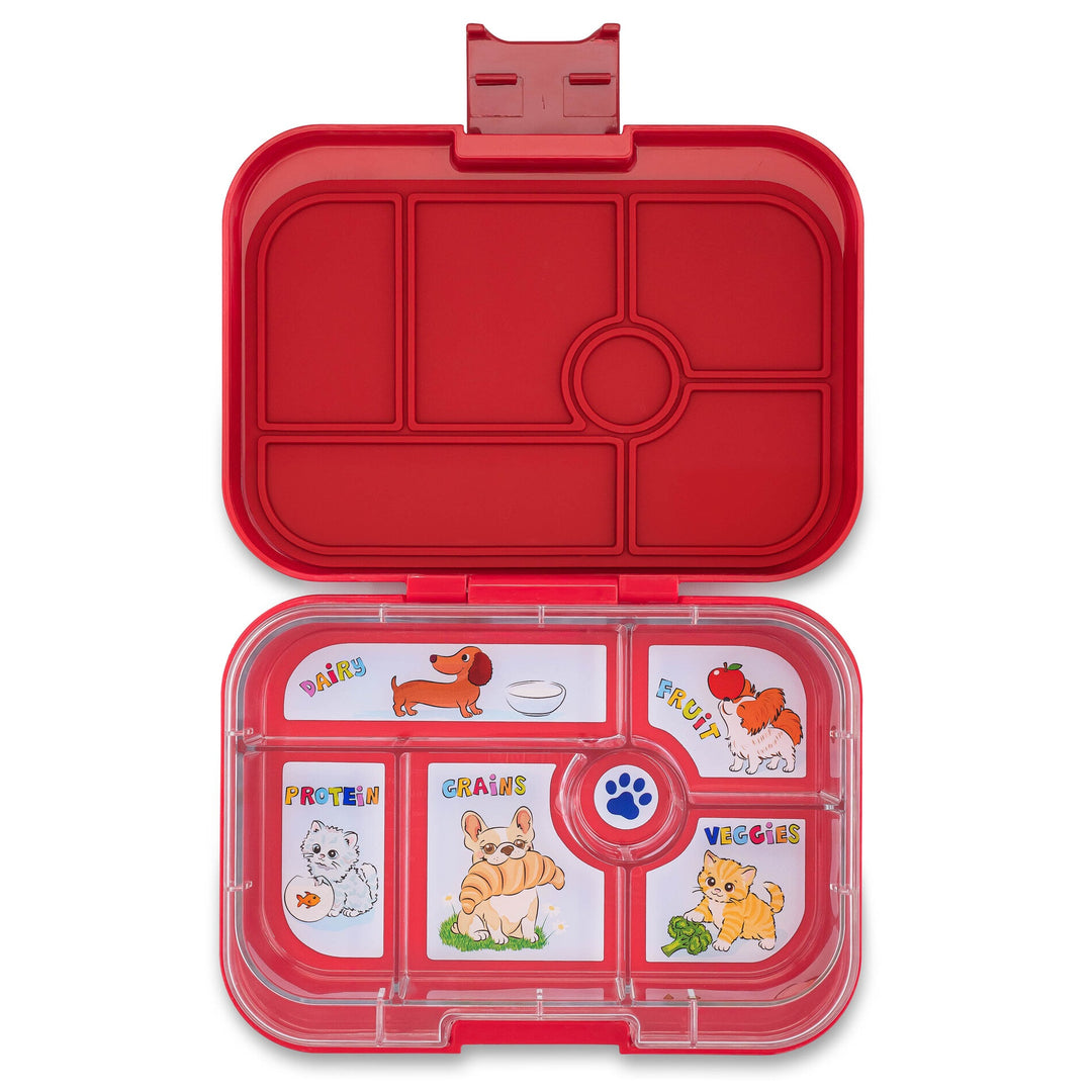 Yumbox Original - Madkasse med 6 rum - Wow red - Cats & dogs bakke