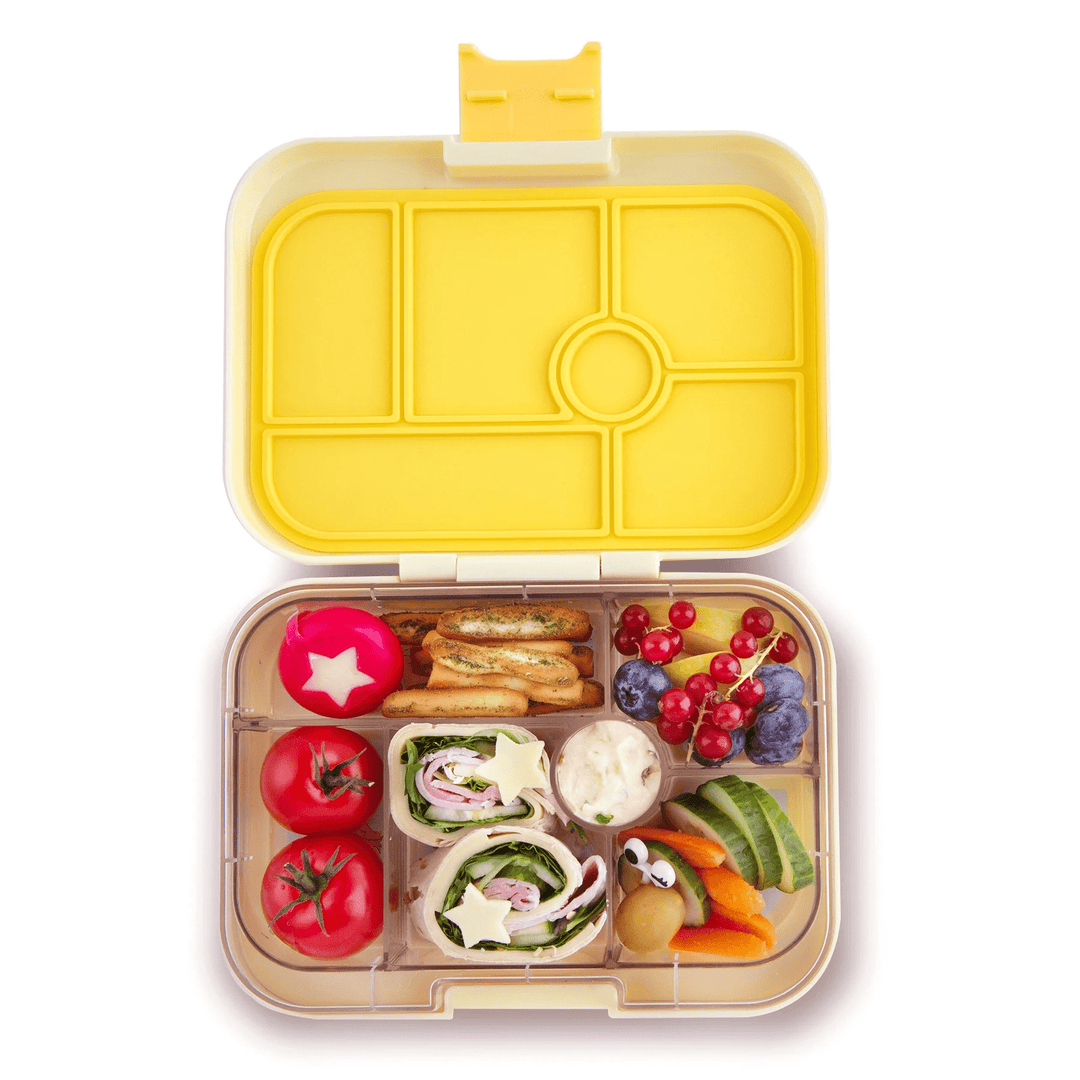 Yumbox Original - Madkasse med 6 rum - Yoyo yellow - Funny monsters bakke