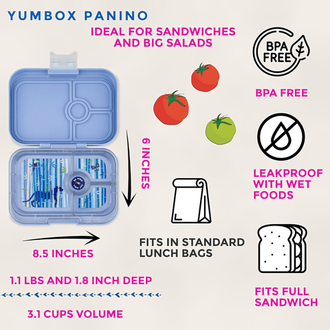 Yumbox Panino - Madkasse med 4 rum - Hazy blue - Panther bakke