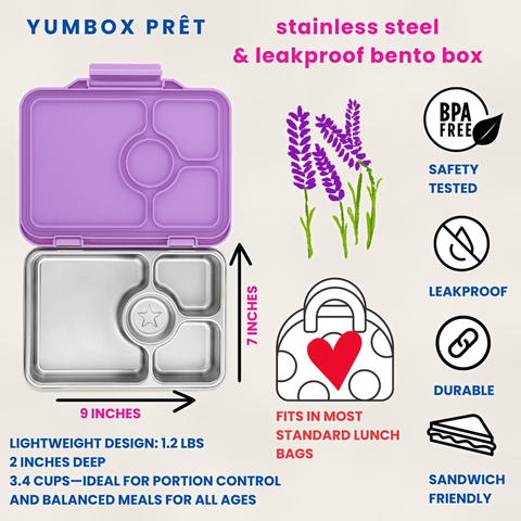 Yumbox Prêt - Stainless steel - Madkasse med 4 rum - Lavender purple
