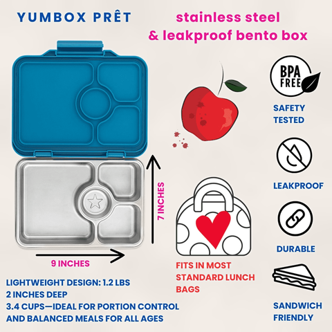 Yumbox Prêt - Stainless steel - Madkasse med 4 rum - Normandy blue