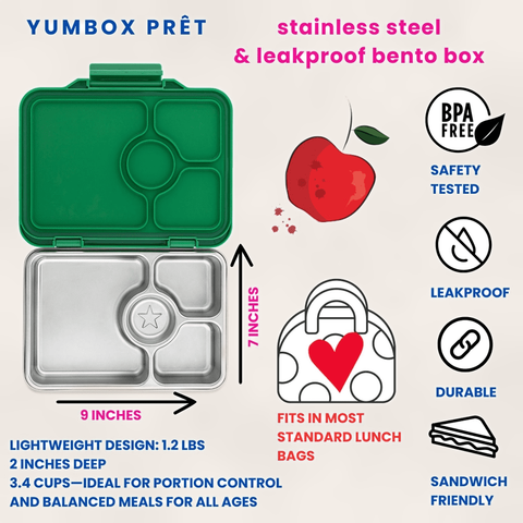 Yumbox Prêt - Stainless steel - Madkasse med 4 rum - Dublin green