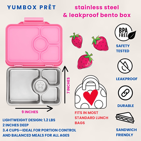 Yumbox Prêt - Stainless steel - Madkasse med 4 rum - Versailles pink