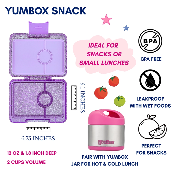 Yumbox Snack - Madkasse med 3 rum - Glitter Princess purple - Clear purple bakke