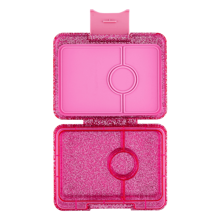 Yumbox Snack - Madkasse med 3 rum - Sparkle pink - Clear pink bakke