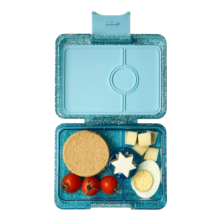 Yumbox Snack - Madkasse med 3 rum - Twinkle teal - Aqua clear bakke