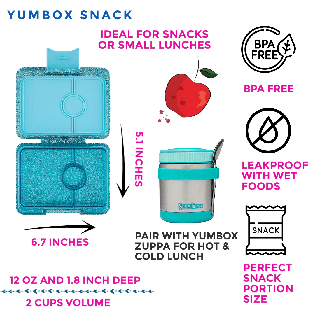 Yumbox Snack - Madkasse med 3 rum - Twinkle teal - Aqua clear bakke