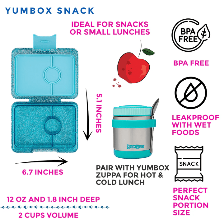 Yumbox Snack - Madkasse med 3 rum - Twinkle teal - Aqua clear bakke