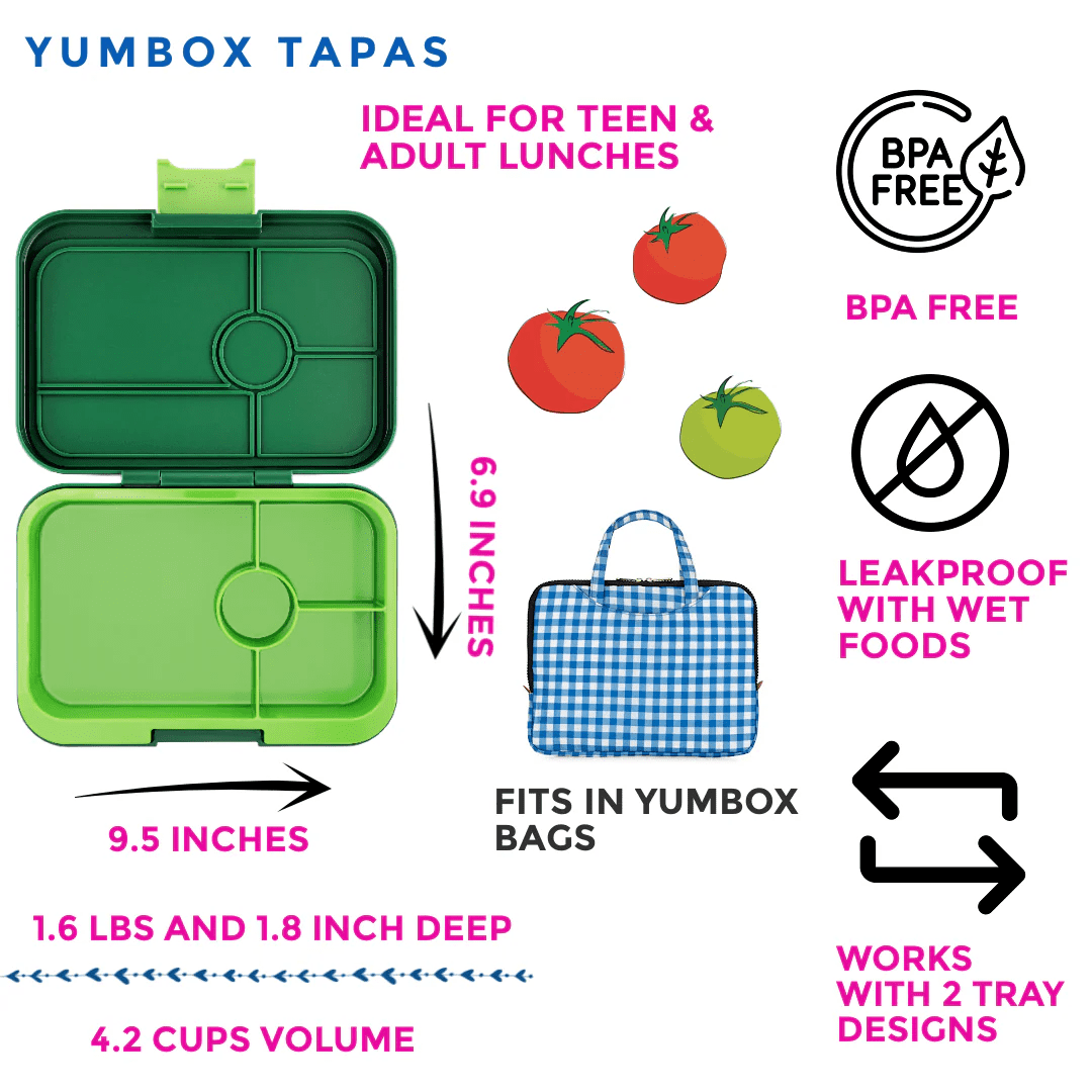 Yumbox Tapas xl - Madkasse med 4 rum - Palm green - Lime bakke
