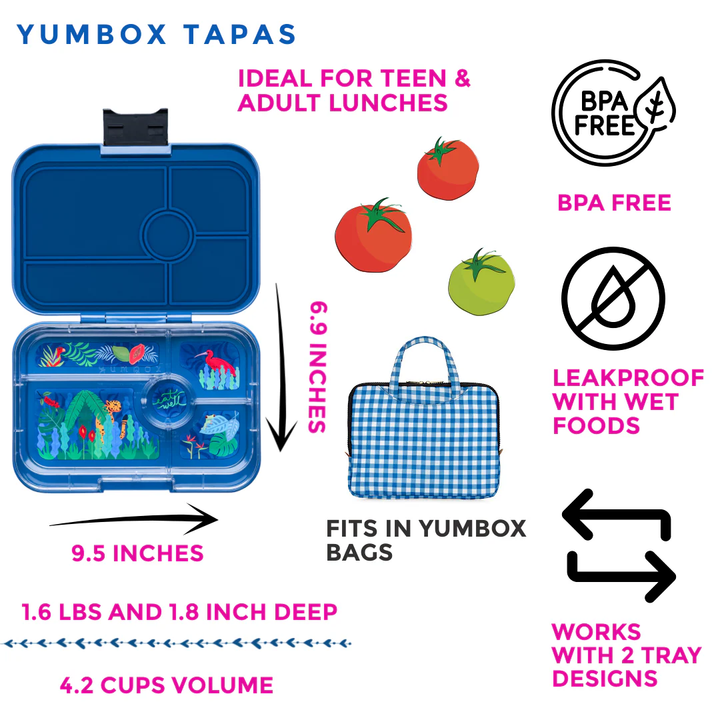 Yumbox Tapas xl - Madkasse med 5 rum - Monte carlo blue - Jungle bakke