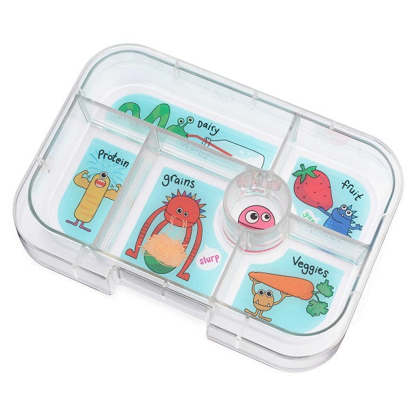 Yumbox Original - Madkasse med 6 rum - Surf blue - Funny monsters bakke